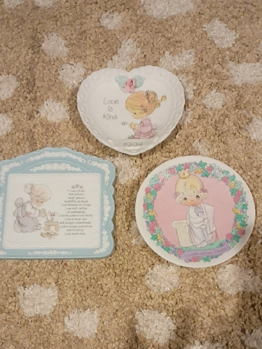 Precious Moments Ceramic Trinket Dish Set - White, Pink, Blue